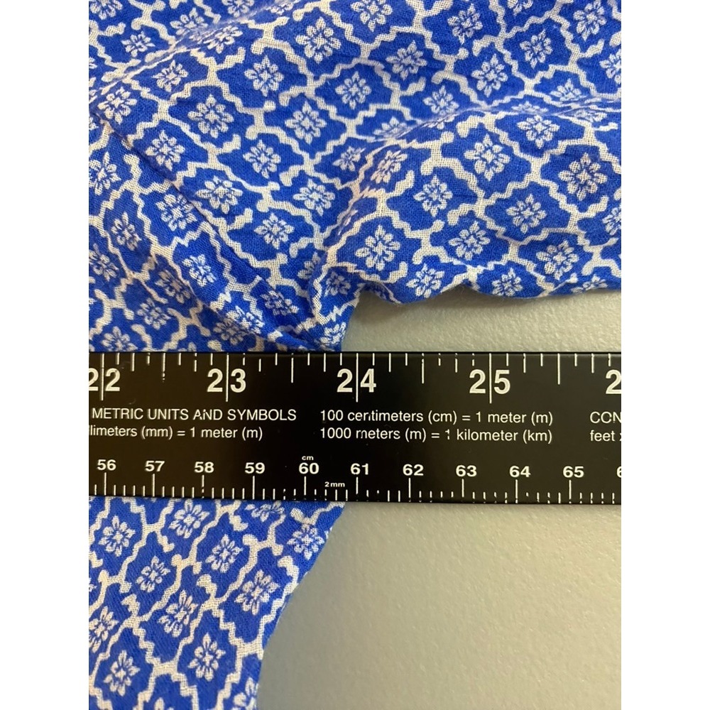Hester & Orchard XL Blue White Geometric Cotton Roll Tab Pintuck Blouse Boho - Picture 12 of 15